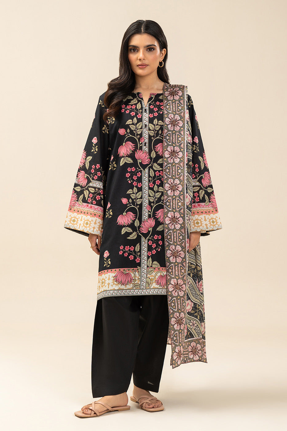 3 PIECE PRINTED LAWN SUIT-EVENING GARDEN (UNSTITCHED)