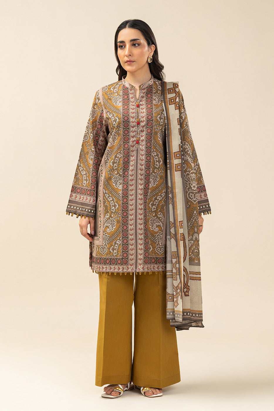 3 PIECE PRINTED LAWN SUIT-HONEY HARMONY (UNSTITCHED)