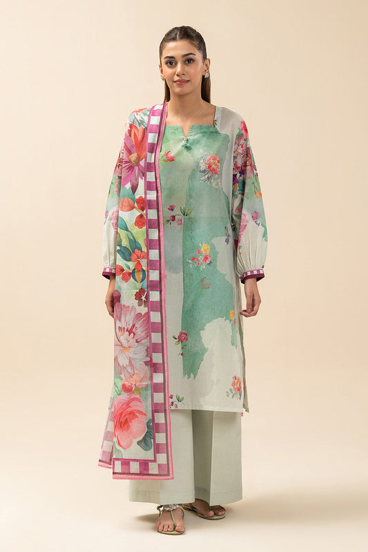 3 PIECE PRINT LAWN SUIT-IVORY FLORET (UNSTITCHED)