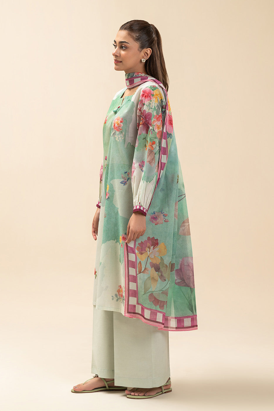 3 PIECE PRINT LAWN SUIT-IVORY FLORET (UNSTITCHED)