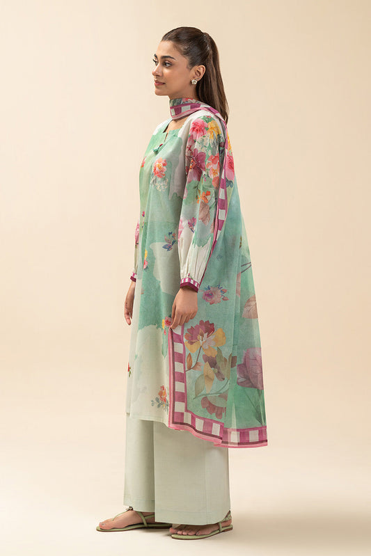 3 PIECE PRINT LAWN SUIT-IVORY FLORET (UNSTITCHED)
