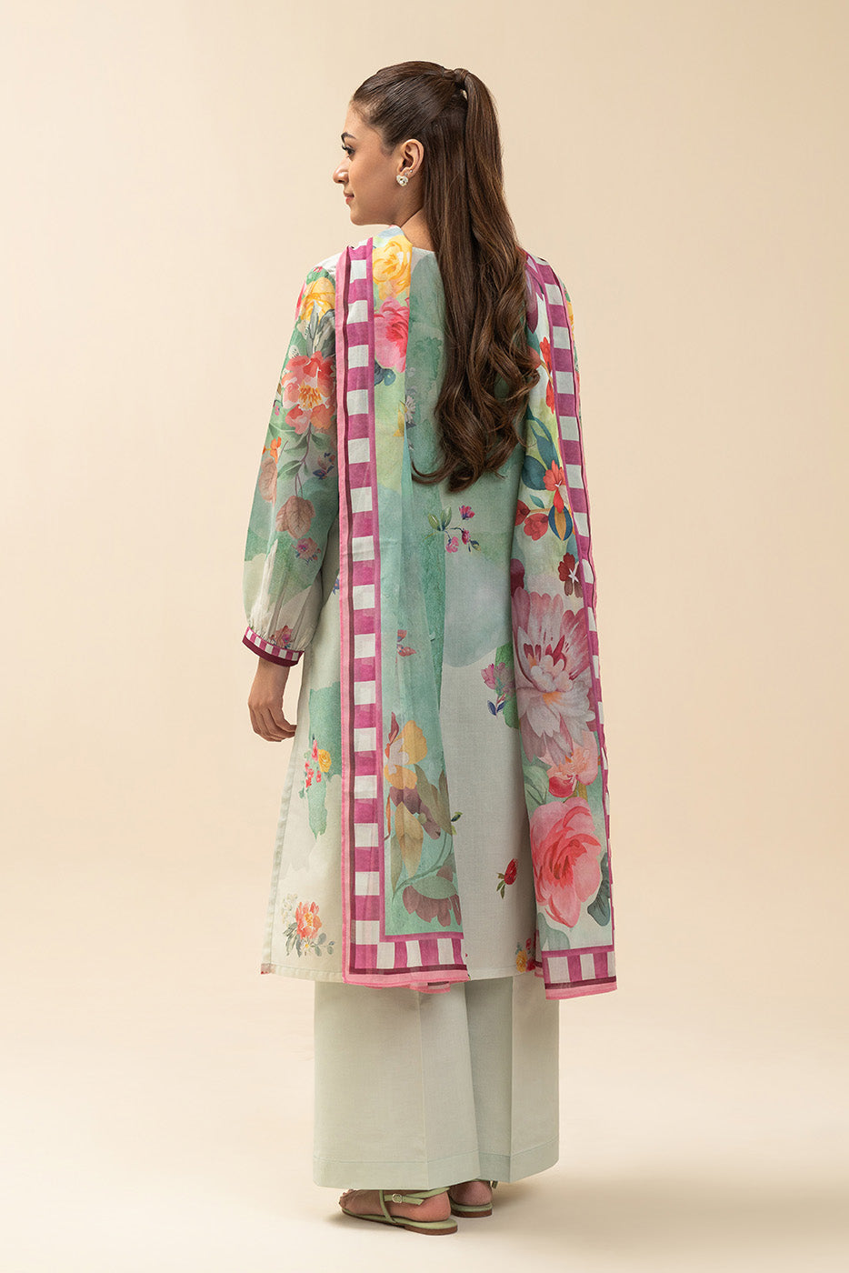 3 PIECE PRINT LAWN SUIT-IVORY FLORET (UNSTITCHED)