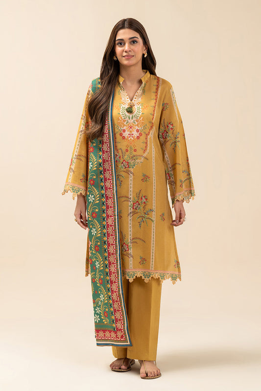 3 PIECE PRINTED LAWN SUIT-MUSTARD MELODY (UNSTITCHED)