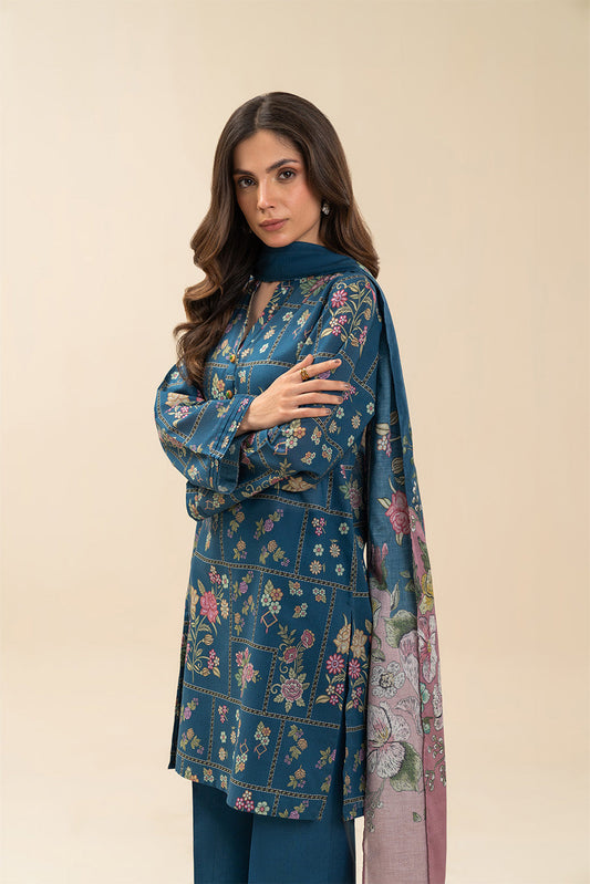 3 PIECE PRINTED LAWN SUIT-COSMOS BLUE (UNSTITCHED)