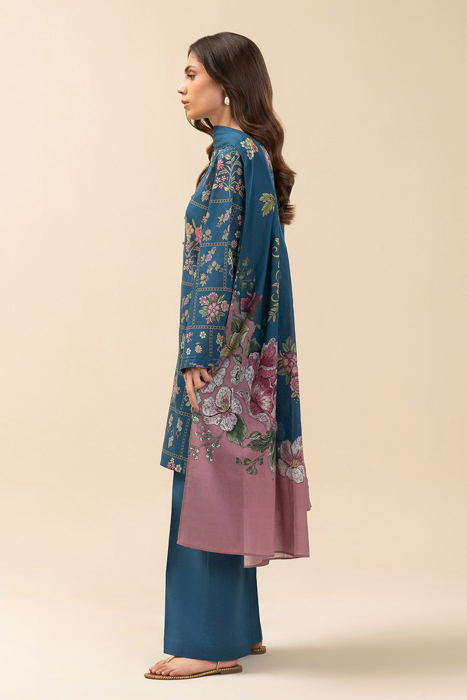 3 PIECE PRINTED LAWN SUIT-COSMOS BLUE (UNSTITCHED)