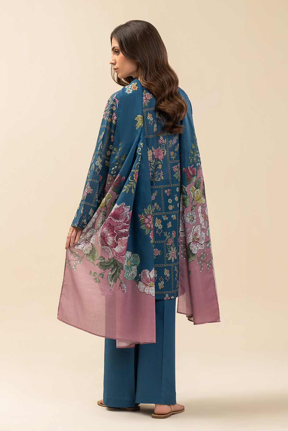 3 PIECE PRINTED LAWN SUIT-COSMOS BLUE (UNSTITCHED)