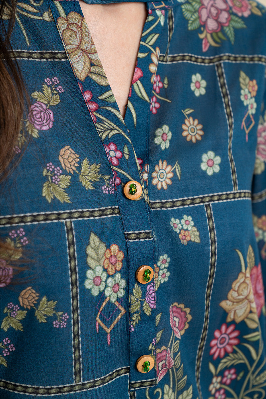3 PIECE PRINTED LAWN SUIT-COSMOS BLUE (UNSTITCHED)