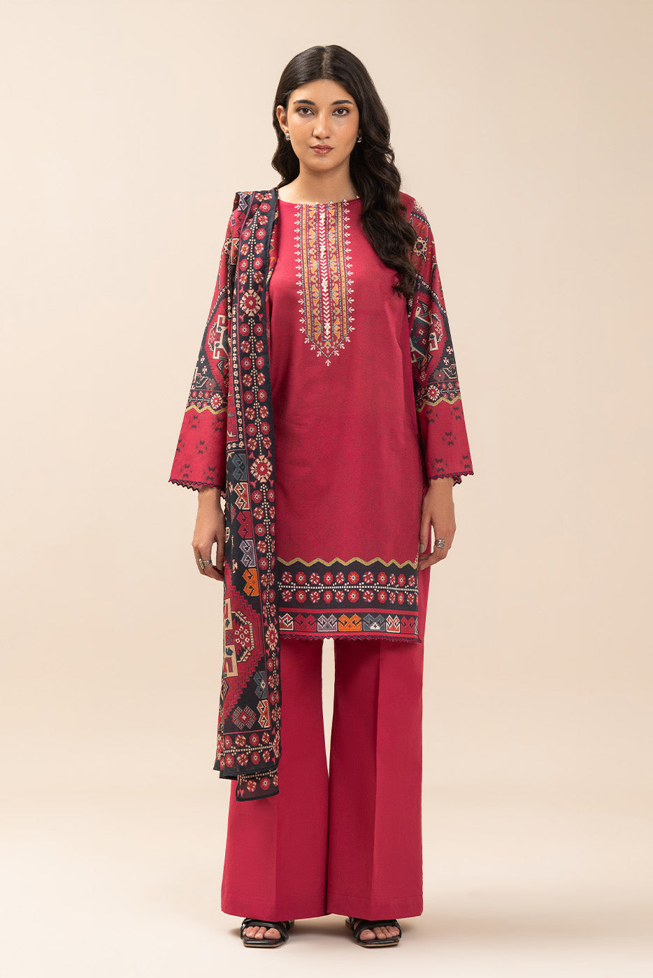 3 PIECE PRINT LAWN SUIT-SCARLET AURA (UNSTITCHED)