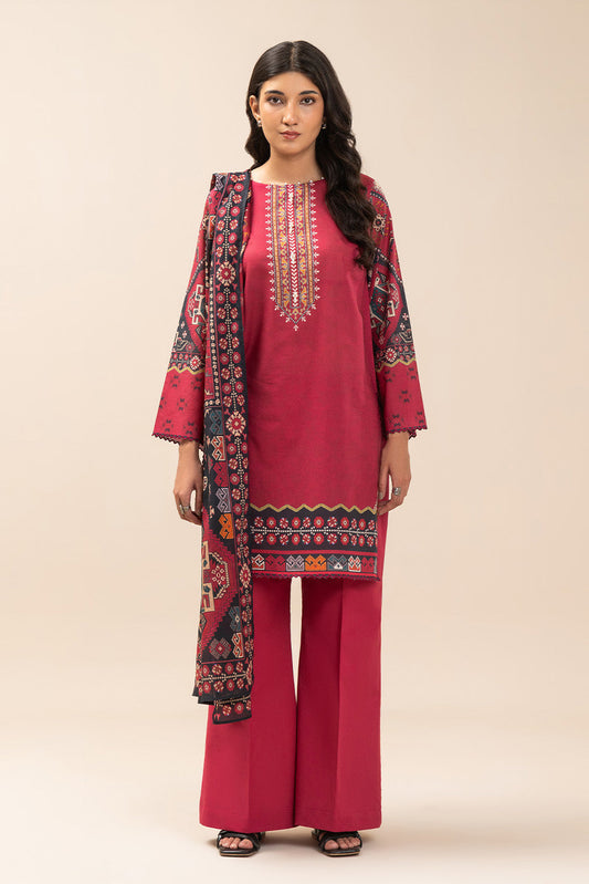 3 PIECE PRINT LAWN SUIT-SCARLET AURA (UNSTITCHED)