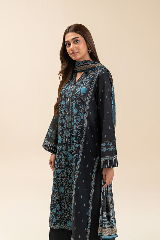 3 PIECE PRINTED LAWN SUIT-MYSTERY BLUE (UNSTITCHED)