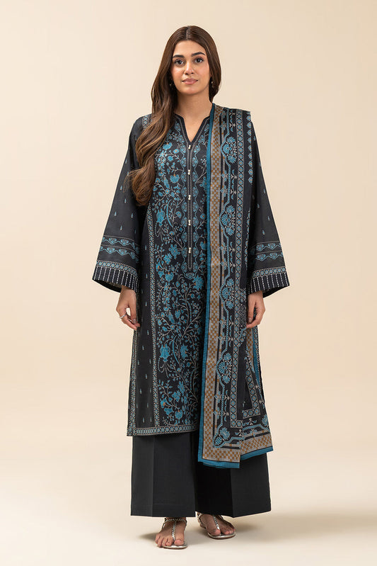 3 PIECE PRINTED LAWN SUIT-MYSTERY BLUE (UNSTITCHED)