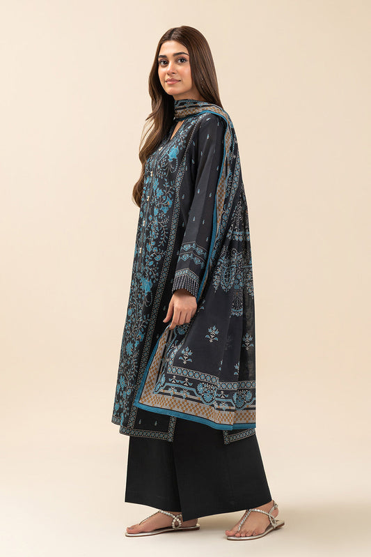 3 PIECE PRINTED LAWN SUIT-MYSTERY BLUE (UNSTITCHED)