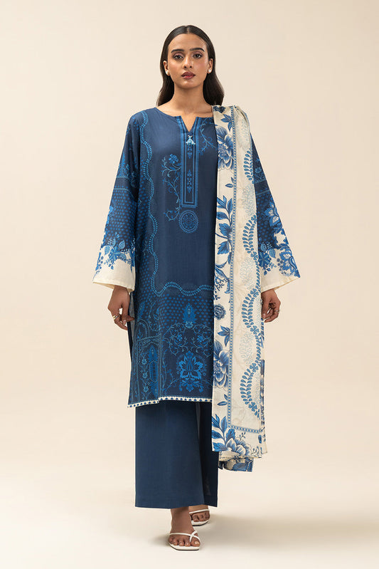 3 PIECE PRINTED LAWN SUIT-AZURE TRIBE (UNSTITCHED)