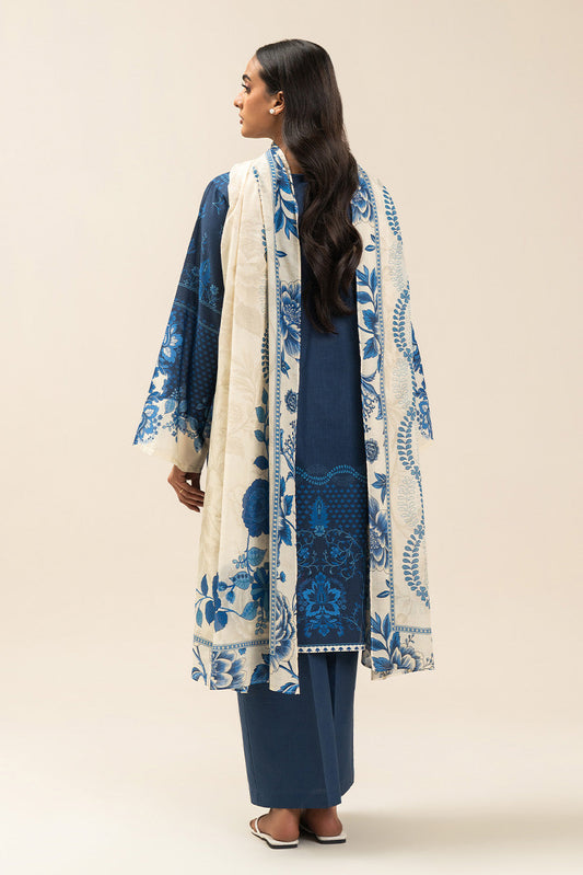 3 PIECE PRINTED LAWN SUIT-AZURE TRIBE (UNSTITCHED)