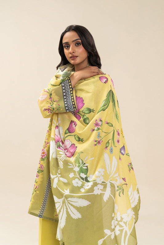 3 PIECE PRINTED LAWN SUIT-FROSTED LIME (UNSTITCHED)