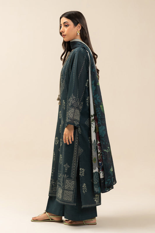 3 PIECE PRINTED LAWN SUIT-ROSETTE ROUGE (UNSTITCHED)