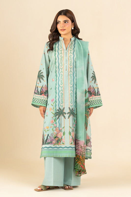 3 PIECE PRINTED LAWN SUIT-CAMEO GREEN (UNSTITCHED)