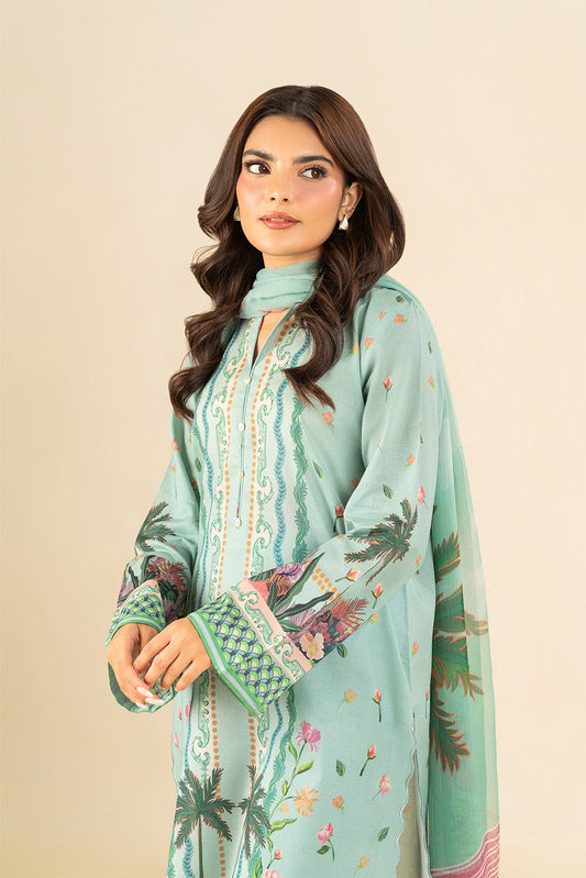 3 PIECE PRINTED LAWN SUIT-CAMEO GREEN (UNSTITCHED)