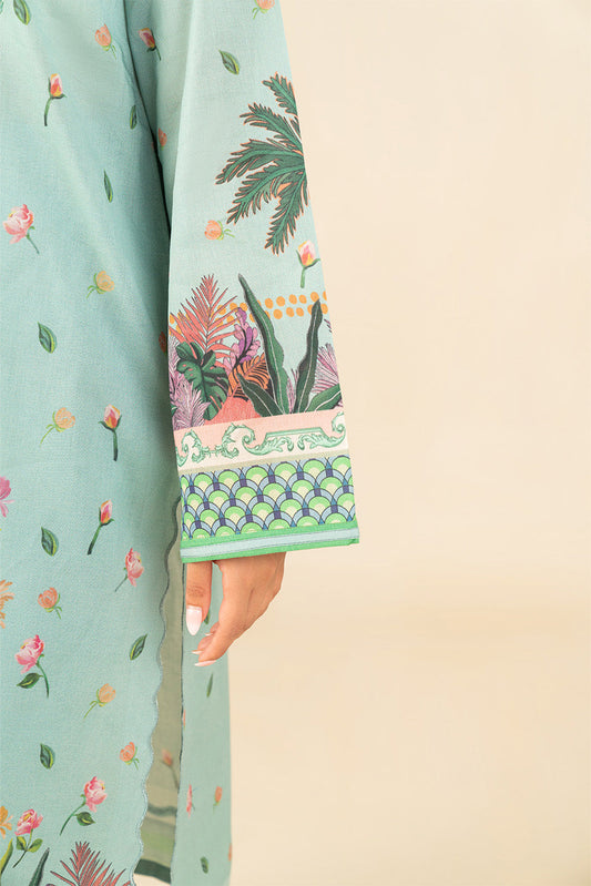 3 PIECE PRINTED LAWN SUIT-CAMEO GREEN (UNSTITCHED)