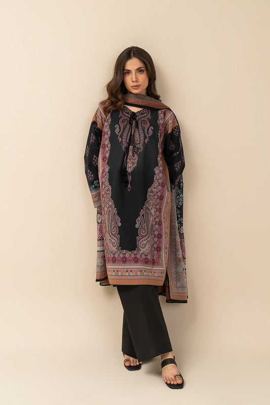 3 PIECE PRINTED LAWN SUIT-BLACK CYPRESS (UNSTITCHED)
