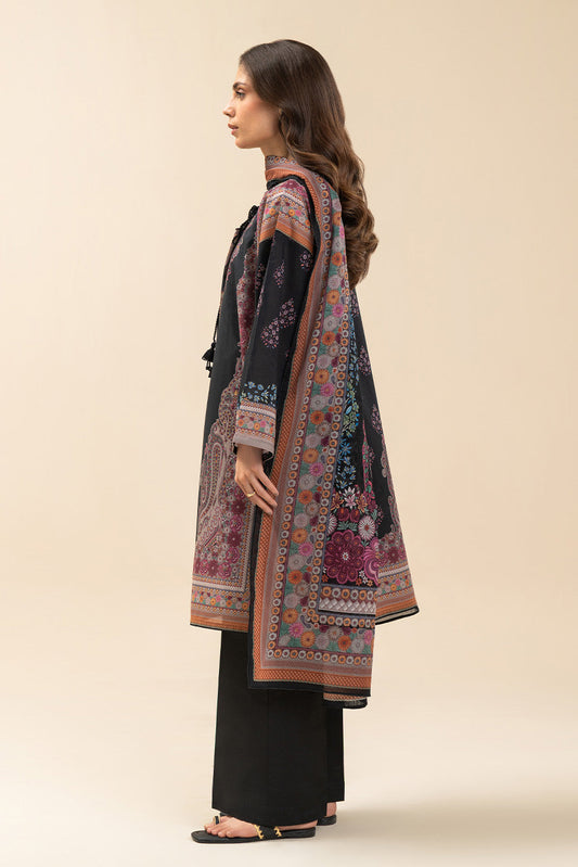 3 PIECE PRINTED LAWN SUIT-BLACK CYPRESS (UNSTITCHED)