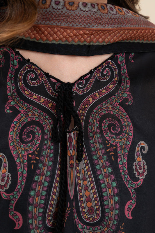3 PIECE PRINTED LAWN SUIT-BLACK CYPRESS (UNSTITCHED)