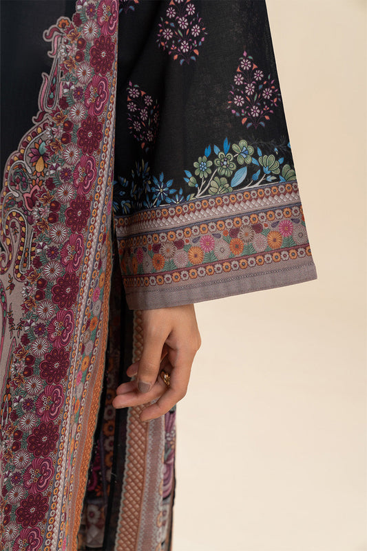 3 PIECE PRINTED LAWN SUIT-BLACK CYPRESS (UNSTITCHED)