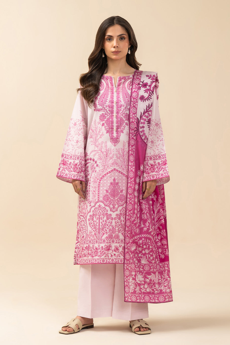 3 PIECE PRINTED LAWN SUIT-PINK HUES (UNSTITCHED)