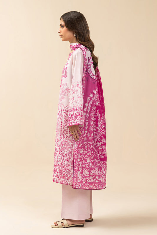 3 PIECE PRINTED LAWN SUIT-PINK HUES (UNSTITCHED)