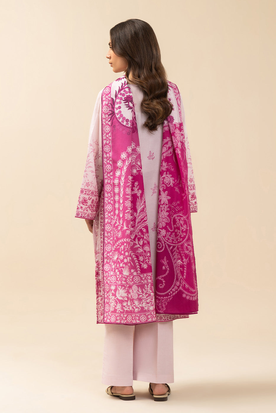 3 PIECE PRINTED LAWN SUIT-PINK HUES (UNSTITCHED)