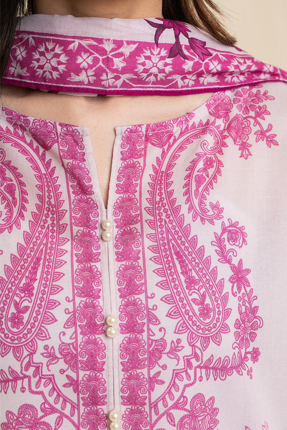 3 PIECE PRINTED LAWN SUIT-PINK HUES (UNSTITCHED)