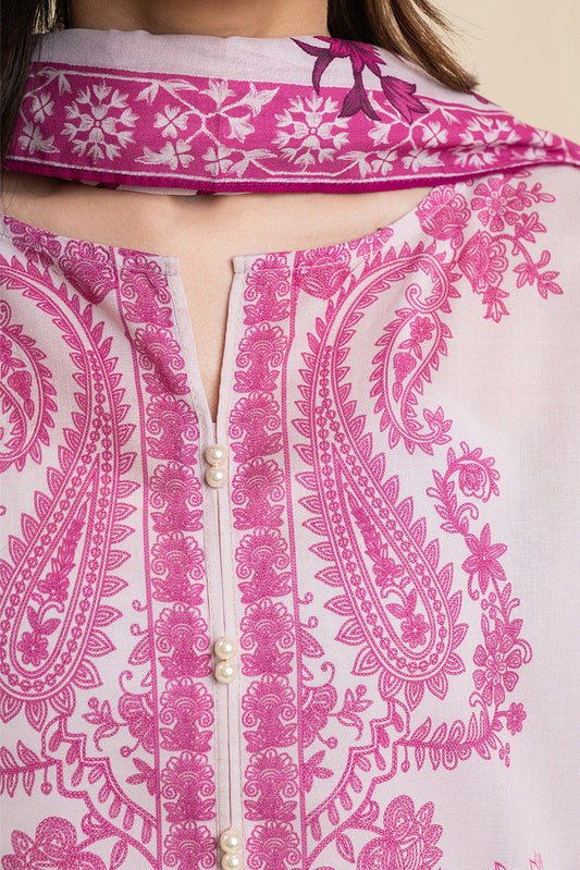 3 PIECE PRINTED LAWN SUIT-PINK HUES (UNSTITCHED)