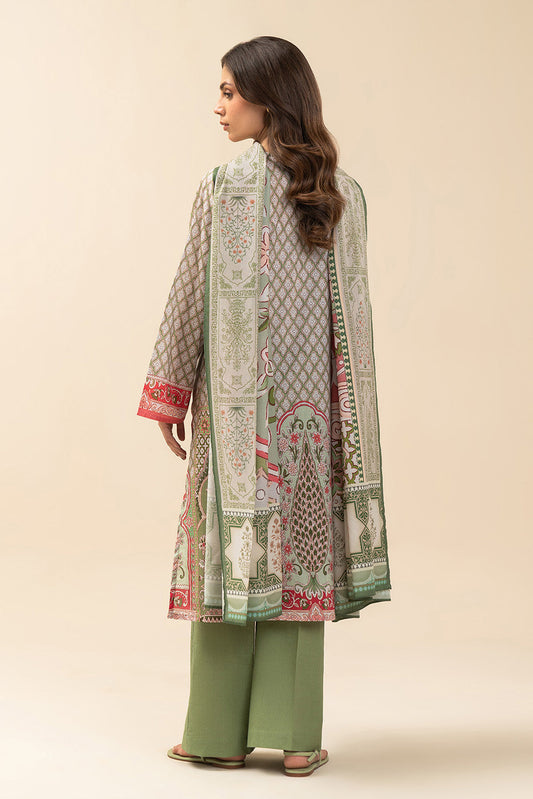 3 PIECE PRINTED LAWN SUIT-FOREST GREEN (UNSTITCHED)
