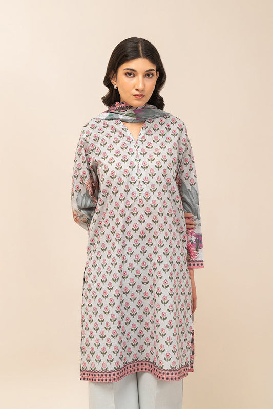 3 PIECE PRINT LAWN SUIT-SPLENDOUR GREY (UNSTITCHED)