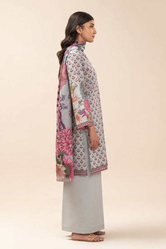 3 PIECE PRINT LAWN SUIT-SPLENDOUR GREY (UNSTITCHED)