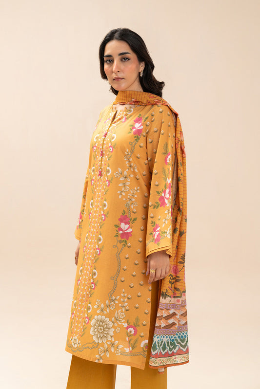 3 PIECE PRINT LAWN SUIT-WILDFLOWER MUSTARD (UNSTITCHED)