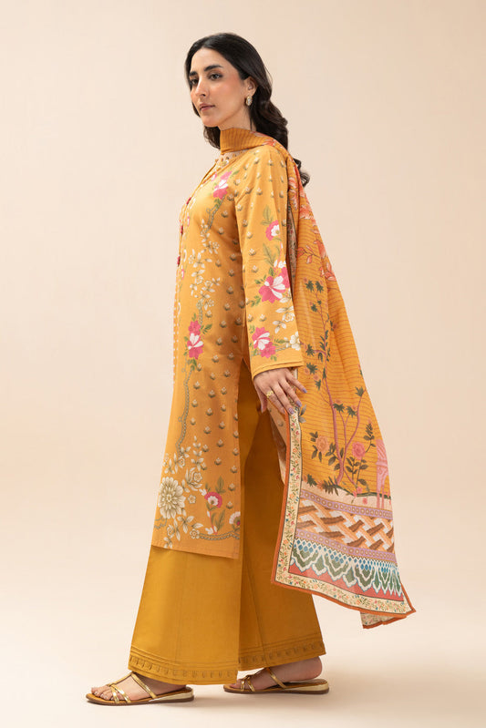 3 PIECE PRINT LAWN SUIT-WILDFLOWER MUSTARD (UNSTITCHED)