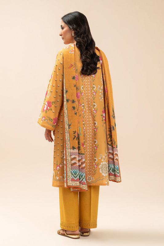 3 PIECE PRINT LAWN SUIT-WILDFLOWER MUSTARD (UNSTITCHED)