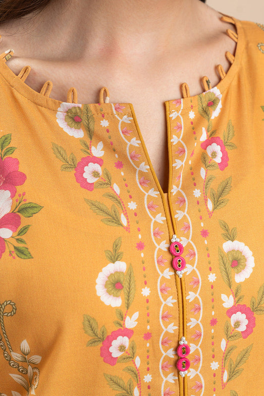3 PIECE PRINT LAWN SUIT-WILDFLOWER MUSTARD (UNSTITCHED)