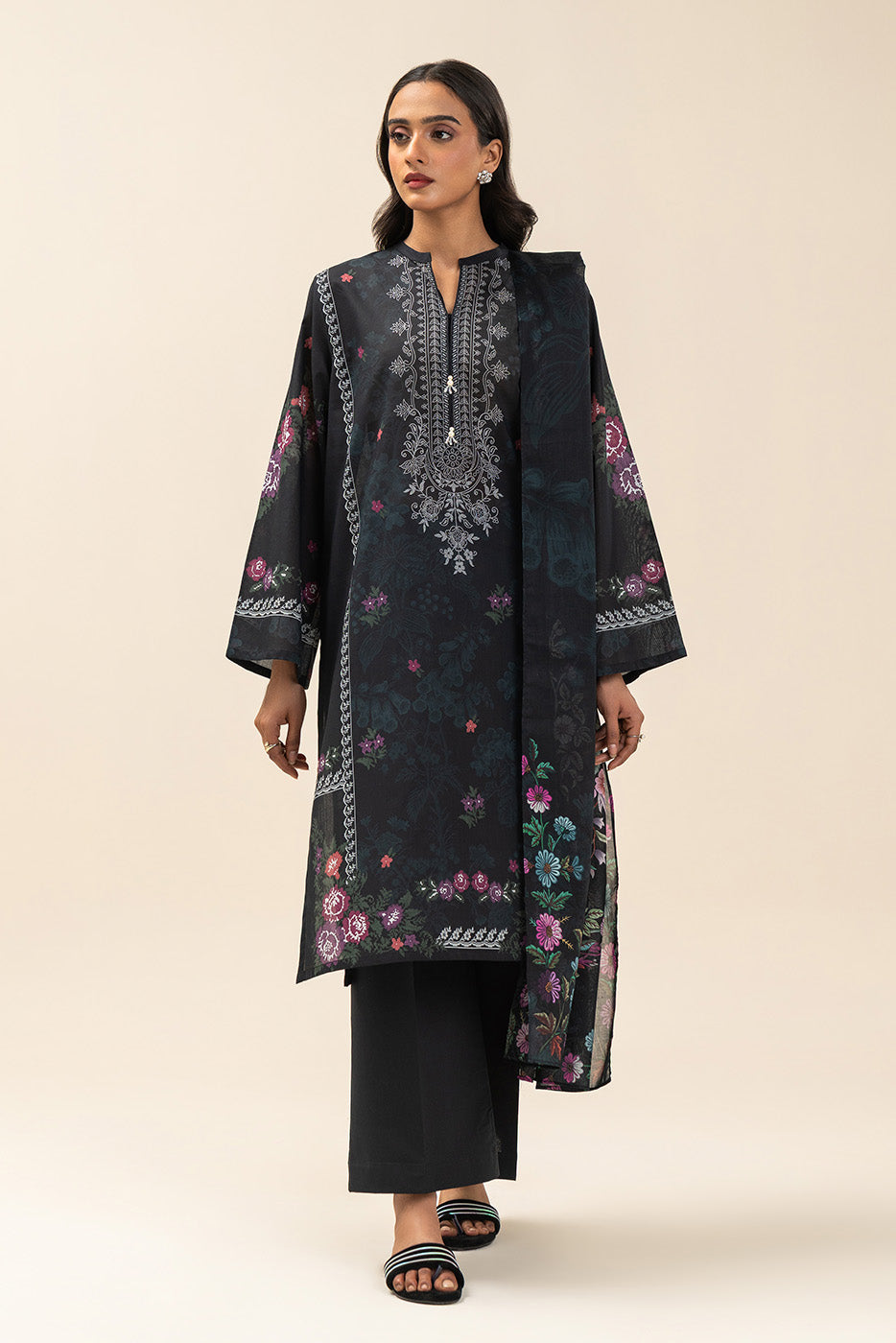 3 PIECE PRINTED LAWN SUIT-MIDNIGHT BLOOM (UNSTITCHED)