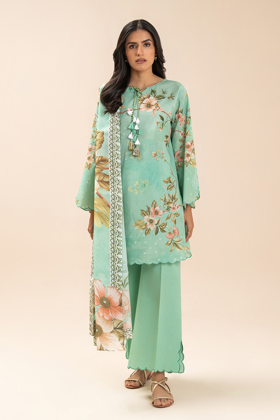 3 PIECE PRINT LAWN SUIT-FLORAL SERENITY (UNSTITCHED)