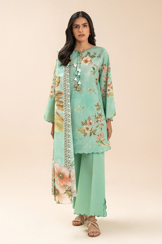 3 PIECE PRINT LAWN SUIT-FLORAL SERENITY (UNSTITCHED)