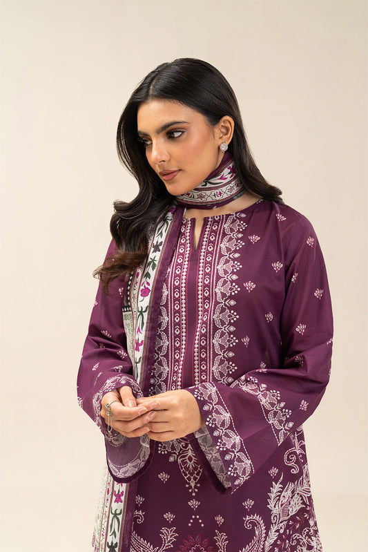 3 PIECE PRINTED LAWN SUIT-ROYAL AMBER (UNSTITCHED)