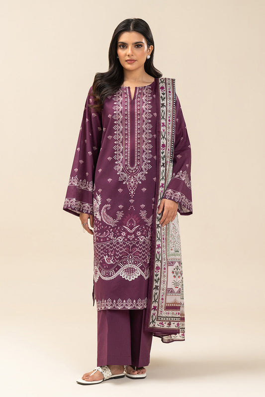 3 PIECE PRINTED LAWN SUIT-ROYAL AMBER (UNSTITCHED)