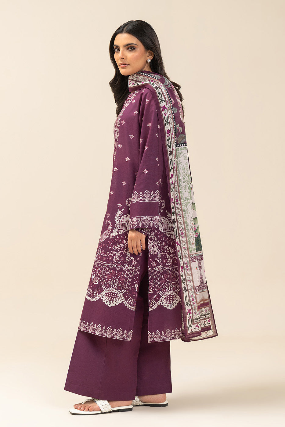 3 PIECE PRINTED LAWN SUIT-ROYAL AMBER (UNSTITCHED)