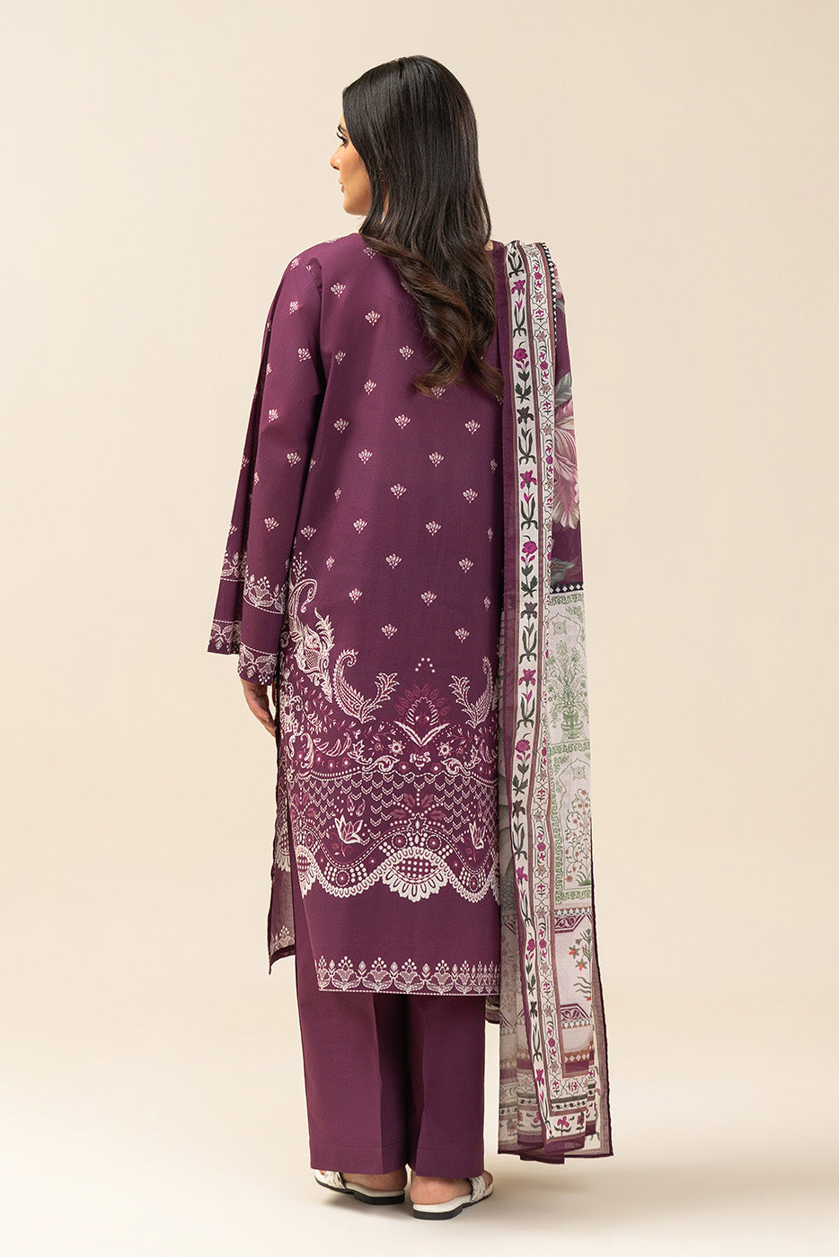 3 PIECE PRINTED LAWN SUIT-ROYAL AMBER (UNSTITCHED)