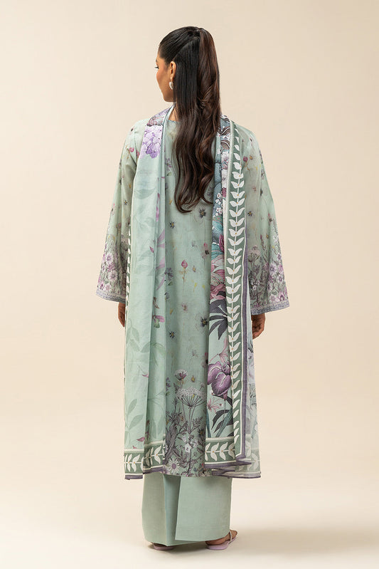3 PIECE PRINTED LAWN SUIT-FLORET MINT (UNSTITCHED)