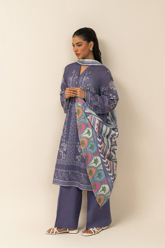 3 PIECE PRINTED LAWN SUIT-RAVEN DIVE (UNSTITCHED)