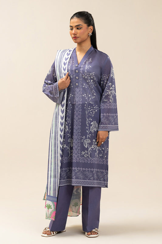 3 PIECE PRINTED LAWN SUIT-RAVEN DIVE (UNSTITCHED)