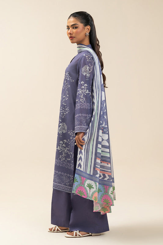 3 PIECE PRINTED LAWN SUIT-RAVEN DIVE (UNSTITCHED)